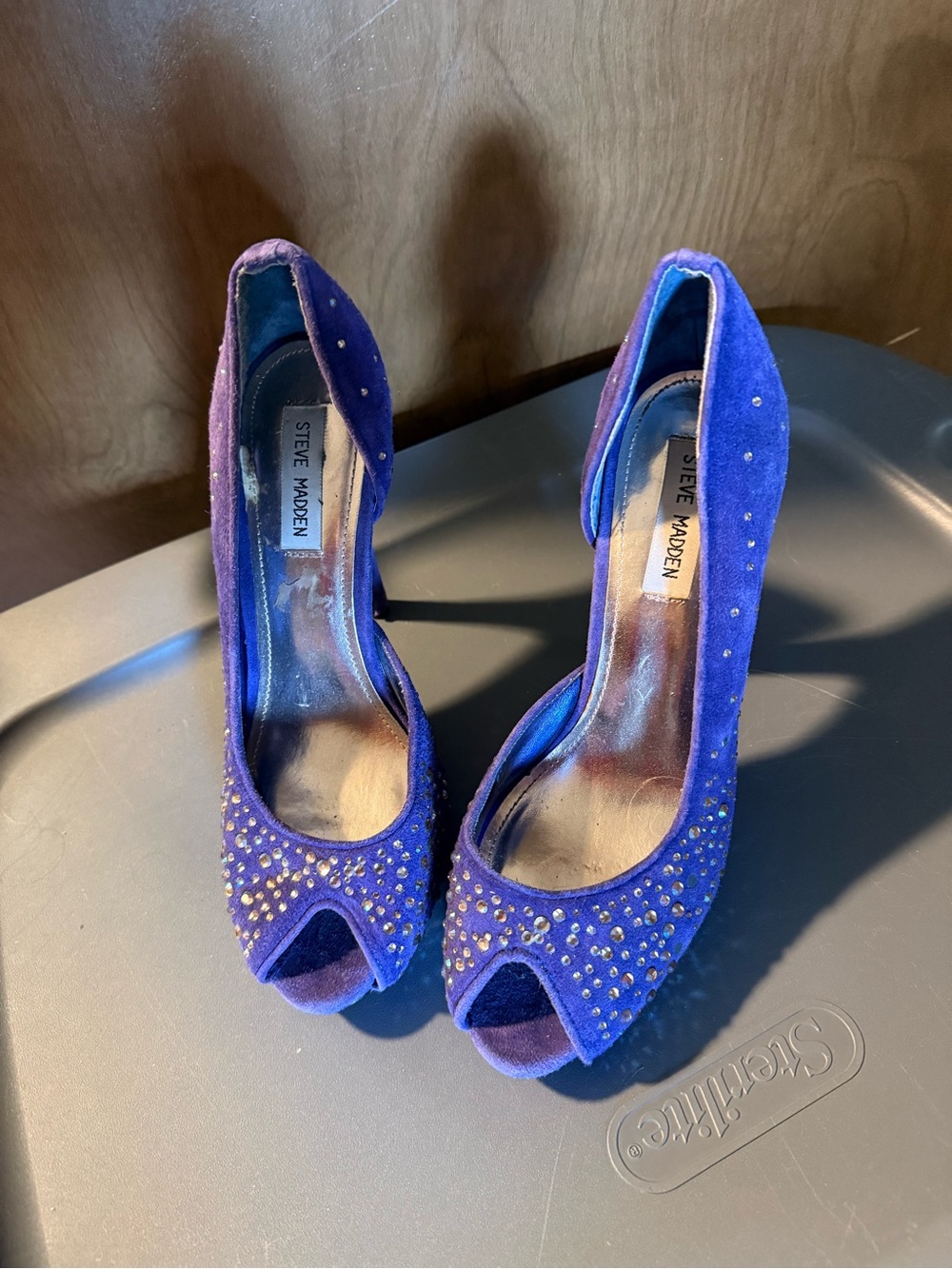 Steve Madden Purple Suede Peep-Toe Heels with Stud Detail